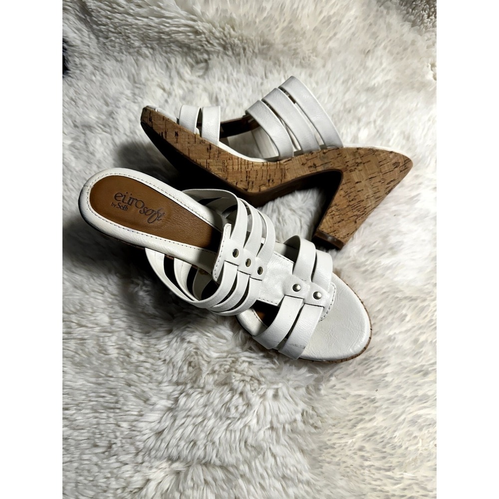 EuroSoft by Sofft Faina White Strappy Cork Platform Block Heel Sandals Size 9M